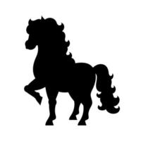 Black silhouette. Cute horse. Farm animal. Vector illustration isolated on white background. Design element. Template for your design, books, stickers, posters, cards, child clothes.