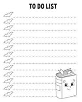 lista de quehaceres. plantilla imprimible. hoja rayada. papel de escritura a mano. para diario, planificador, lista de verificación, lista de deseos. ilustración vectorial tema de regreso a la escuela. vector