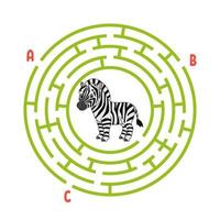 Circle maze. Game for kids. Puzzle for children. Round labyrinth conundrum. Color vector illustration. Find the right path. Education worksheet.