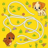 Funny maze for kids. Puzzle for children. cartoon character. Labyrinth conundrum. Color vector illustration. Find the right path.