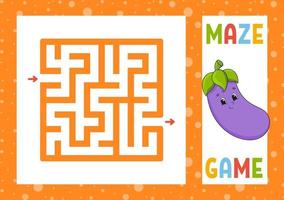 Square maze. Game for kids. Puzzle for children. Happy character. Labyrinth conundrum. Find the right path. Vector illustration.