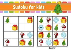 Sudoku for kids. Education developing worksheet. cartoon character. Color activity page. Puzzle game for children. Logical thinking training. Vector illustration.