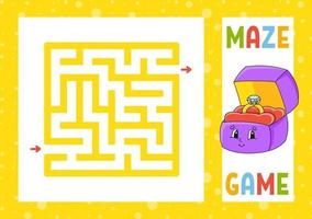 Square maze. Game for kids. Puzzle for children. Happy character. Labyrinth conundrum. Color vector illustration. Find the right path. Isolated vector illustration. cartoon style.