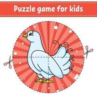 Cut and play. Round puzzle. Logic puzzle for kids. Activity page. Cutting practice for preschool. cartoon character. Vector illustration.