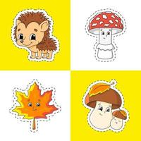 Sticker with contour. cartoon character. Colorful vector illustration. Isolated on color background. Template for your design. Autumn theme.