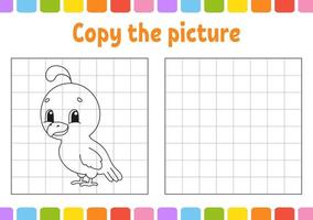 Copy the picture. Coloring book pages for kids. Education developing worksheet. Game for children. Handwriting practice. Funny character. Vector illustration.