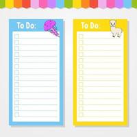 To do list for kids. Empty template. The rectangular shape. Isolated color vector illustration. Funny character. cartoon style. For the diary, notebook, bookmark.