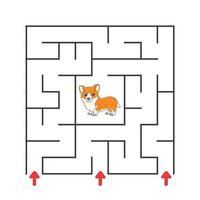 Square maze. Game for kids. Puzzle for children. cartoon character. Labyrinth conundrum. Find the right path. The development of logical and spatial thinking. Vector illustration.