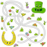 Funny maze for kids. Puzzle for children. cartoon character. Labyrinth conundrum. St. Patrick's Day. Color vector illustration. Find the right path.