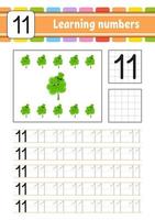 Trace and write numbers. Handwriting practice. Learning numbers for kids. Education developing worksheet. Activity page. Vector illustration.