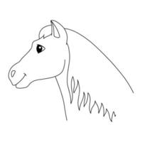 Cute horse head. Farm animal. Coloring book page for kids. Cartoon style. Vector illustration isolated on white background.