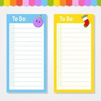 To do list for kids. Empty template. The rectangular shape. Funny character. cartoon style. For the diary, notebook, bookmark. Vector illustration.