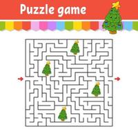 Square maze. Game for kids. Puzzle for children. Labyrinth conundrum. Find the right path. Cartoon character. Vector illustration.