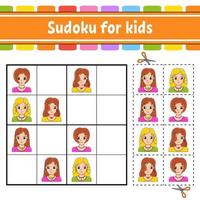 Sudoku for kids. Education developing worksheet. Activity page with pictures. Puzzle game for children. Logical thinking training. Funny character. Vector illustration.