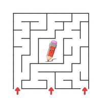 Square maze. Game for kids. Puzzle for children. cartoon character. Labyrinth conundrum. Color vector illustration. Find the right path. The development of logical and spatial thinking.
