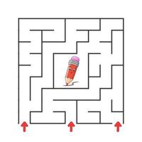 Square maze. Game for kids. Puzzle for children. cartoon character. Labyrinth conundrum. Color vector illustration. Find the right path. The development of logical and spatial thinking.