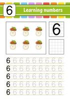 Trace and write numbers. Handwriting practice. Learning numbers for kids. Education developing worksheet. Activity page. Vector illustration.