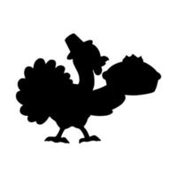 Cute turkey. Black silhouette. Design element. Vector illustration isolated on white background. Template for books, stickers, posters, cards, clothes.