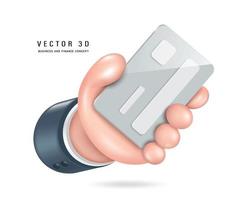 Hand of a businessman in a dark suit is holding an ID or credit card vector