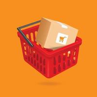 parcel box in red basket and all object on orange background vector