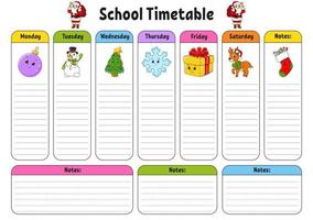 School schedule. Timetable for schoolboys. Empty template. Weekly planer with notes. cartoon character. Vector illustration.