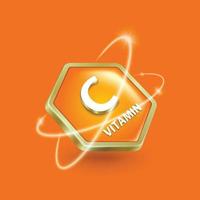 etiqueta con el logotipo del hexágono de vitamina c con luz que gira alrededor vector