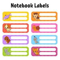 Bright stickers. School labels for books and notebooks. Rectangular label. Color vector isolated illustration.