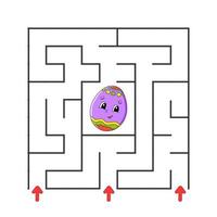 Square maze. Game for kids. Puzzle for children. cartoon character. Labyrinth conundrum. Color vector illustration. Find the right path. The development of logical and spatial thinking.