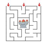 Square maze. Game for kids. Puzzle for children. cartoon character. Labyrinth conundrum. Find the right path. The development of logical and spatial thinking. Vector illustration.