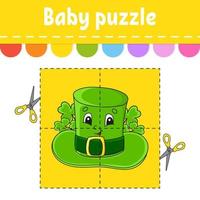 Baby puzzle. Easy level. Flash cards. Cut and play. Color activity worksheet. Game for children. cartoon character. Vector illustration.