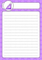 Lined sheet template. Handwriting paper. For diary, planner, checklist, wish list. Back to school theme. Vector illustration.