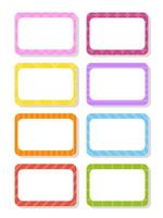 Set stickers for design. Empty template. Name tags, gift labels. Perfect for folders, daily journals, notebooks, lunch bags, pencil boxes. Rectangular label. Color vector isolated illustration.