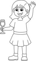 Girl Holding Wine Isolated Coloring Page for Kids vector