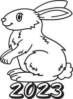 2023 Year Of The Rabbit Isolated Coloring Page vector