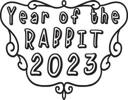 Year of Rabbit 2023 Isolated Coloring Page vector
