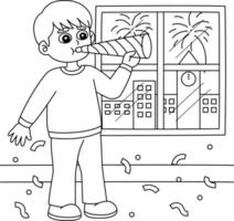 Boy Ceberating New Year Coloring Page for Kids vector