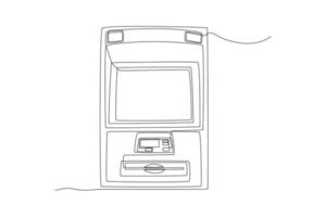 Continuous one line drawing  ATM for transactions and saving money. Automated Teller Machine. ATM machine concept. Single line draw design vector graphic illustration.