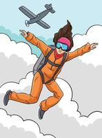 Skydiving Sport Colored Cartoon Illustration vector