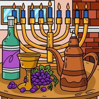 Hanukkah cáliz y decantador de aceite de dibujos animados de colores vector