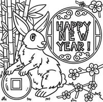 Happy New Year Rabbit Coloring Page for Kids vector