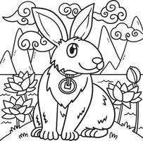 Rabbit in Lotus Garden Year Of The Rabbit Coloring vector