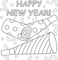 feliz año nuevo trompeta página para colorear para niños vector