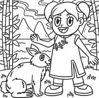 niña con conejo año del conejo para colorear vector