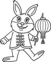 Rabbit with Lantern Isolated Coloring Page vector