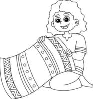 Kwanzaa Girl Holding Mkeka Isolated Coloring Page vector