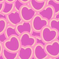 Groovy hearts seamless pattern. Pink and purple background in 1970s-1980s. Hippie retro style for textile, wrapping paper, web design and social media. vector