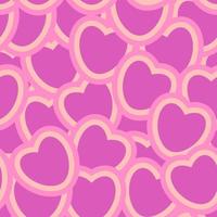 Groovy hearts seamless pattern. Pink and purple background in 1970s-1980s. Hippie retro style for textile, wrapping paper, web design and social media. vector