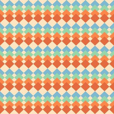 Retro seamless abstract geometric pattern on beige. Mid century modern rainbow background with colorful rhombs. Perfect for bedding, tablecloth, oilcloth or scarf textile design.