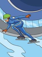 Speed Skating Colored Cartoon Illustration vector