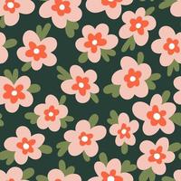 Hand drawn naive daisy loose flowers with leaves vector seamless pattern. Blotched retro floral texture for textile, print, fabric, wrap, paper.